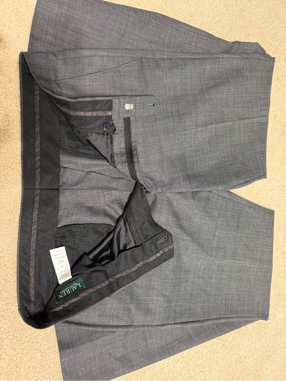 Ralph Lauren Charcoal Wool Dress Pants with Paisley Waistband